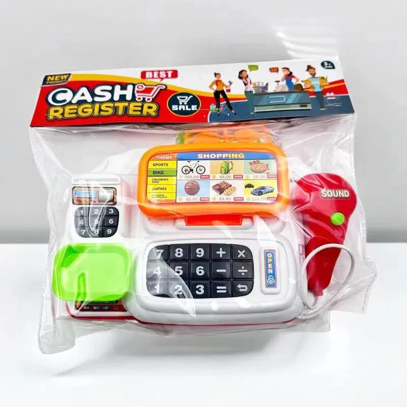 Simulation Cartoon Supermarket Cash Register Toy Home Appliance Series Children Play Home Electric Lighting Sound Register.