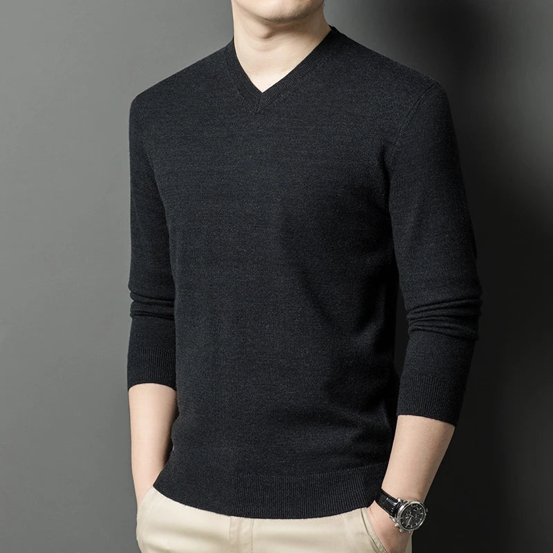 New Sweatwear Men's V Neck Basic Solid Color Sweaters Round Neck Elastic Pullovers Warm Autumn Knitted Oversized Sweater Men.