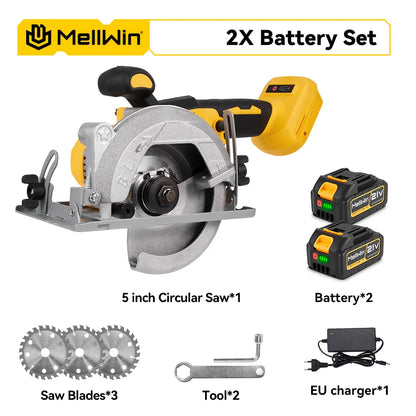 MELLWIN 5 Zoll 125 MM Bürstenlose Elektrische Kreissäge Handheld Multifunktionale Holz Metall Cutter Power Tool Für 21 V 18 V Batterie