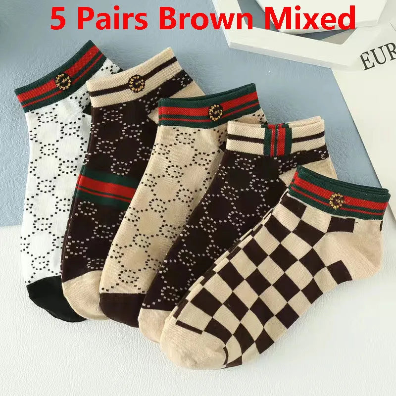 5/10/20 Pairs Mens Socks Short Breathable Luxury Socks Designer Brand Low-Cut Fashion Trendy Socks Geometric Pattern