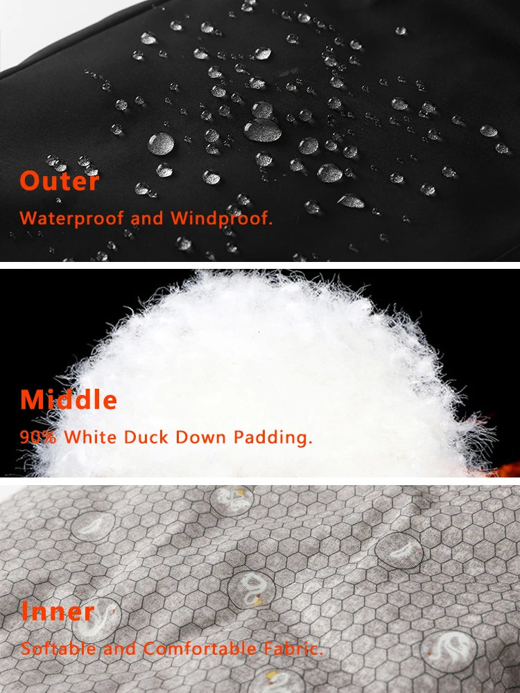 Winter Padded Pants Men 90% White Duck Down Padding Warm Cargo Pants Waterproof Windproof Snow Cold Thermal Down Trousers.