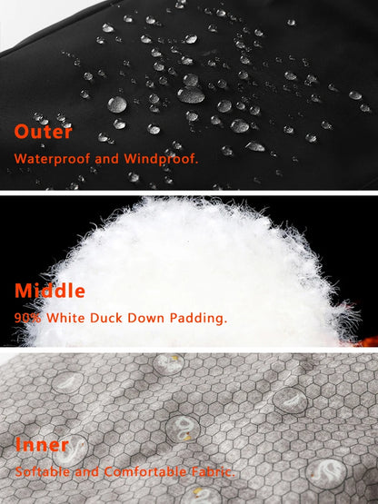 Winter Padded Pants Men 90% White Duck Down Padding Warm Cargo Pants Waterproof Windproof Snow Cold Thermal Down Trousers.