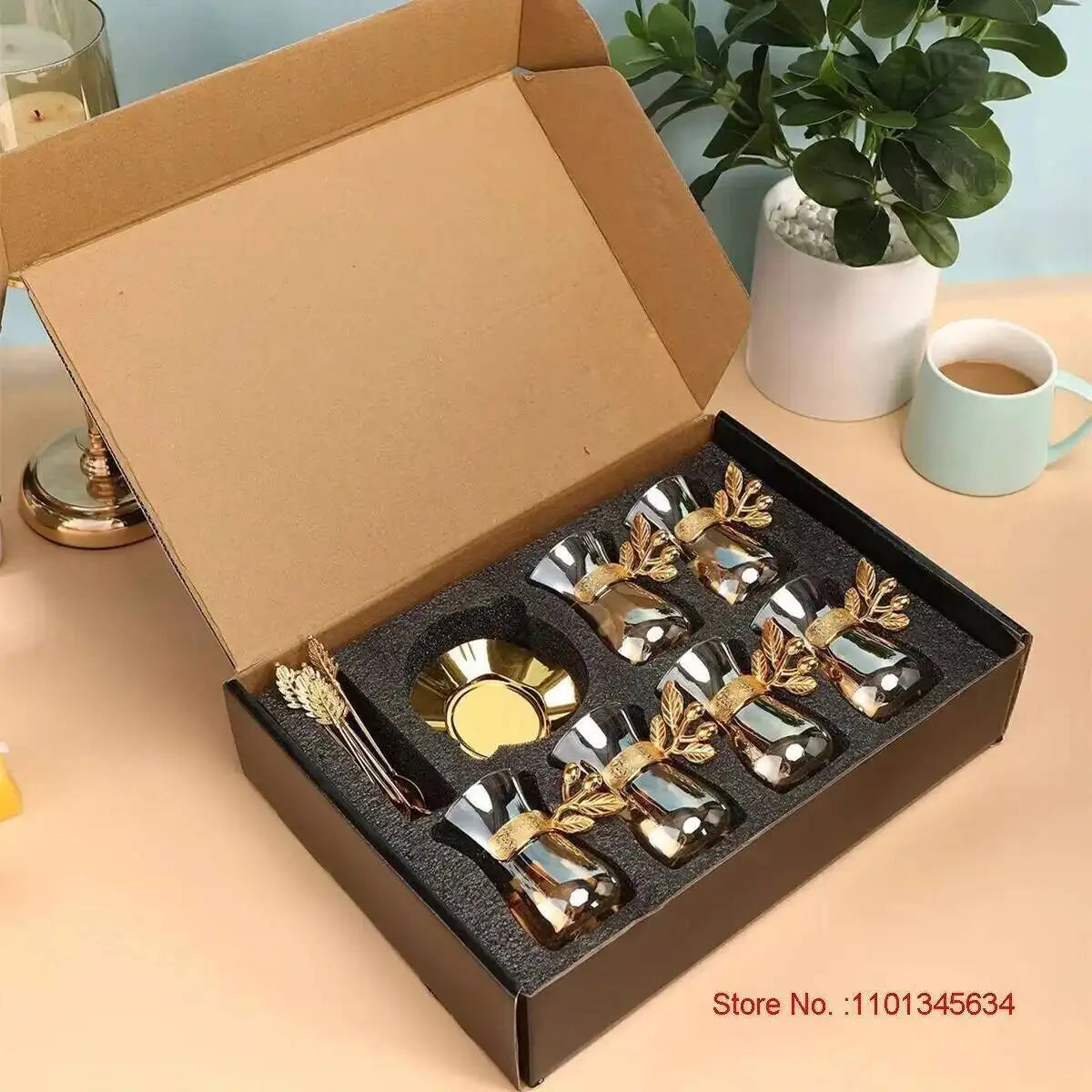 Turkey Coffee Glass Sets Luxury Style Gold Coffee Cups And Plates Set Black Tea Cup Saucer Teaspoon Set Espresso Mug Home Teacup.