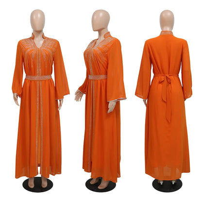 Marok kanis che Kaftan Frauen Mode Diamant mit Gürtel Chiffon Kleid Eid Ramadan arabische Robe Islam Luxus Party muslimische Kleider