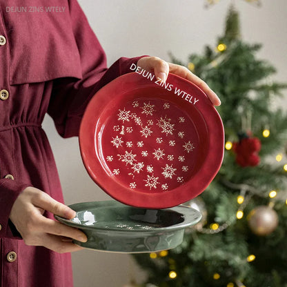 1PC Exquisite Christmas Tableware Ceramic Plates Fruit Salad Plates Breakfast Milk Mugs Household Kitchen Ceramic Noodle Bowls.