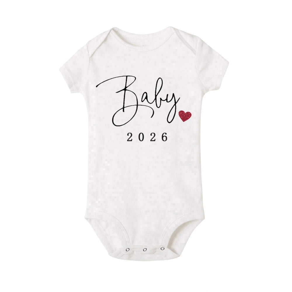 Baby 2026 Schwangerschaftsankündigung Neugeborenes Baby Bodys Sommer Jungen Mädchen Strampler Overall Kleidung Outfit.