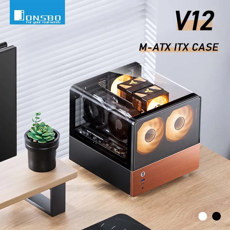 Jonsbo V12 Hyperbolic Glass PC Case MATX ITX Computer Case Seaview Room Desktop Case Mini Side Transparent Chassis 12cm Case Fan.