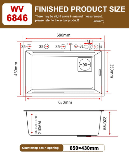 Golden Stainless Steel Kitchen Sink Waterfall Outlet Large Single Sink Digital Display Dishwashing and Vegetable Sinks