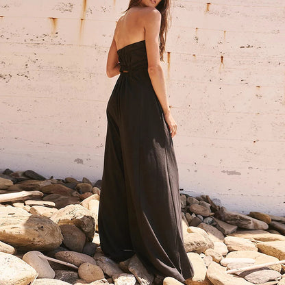 High Street Commute Wide Leg Rompers Sexy Tube Top High Waist Pocket Jumpsuits Elegant Lady Summer Sleeveless Playsuits Overalls.
