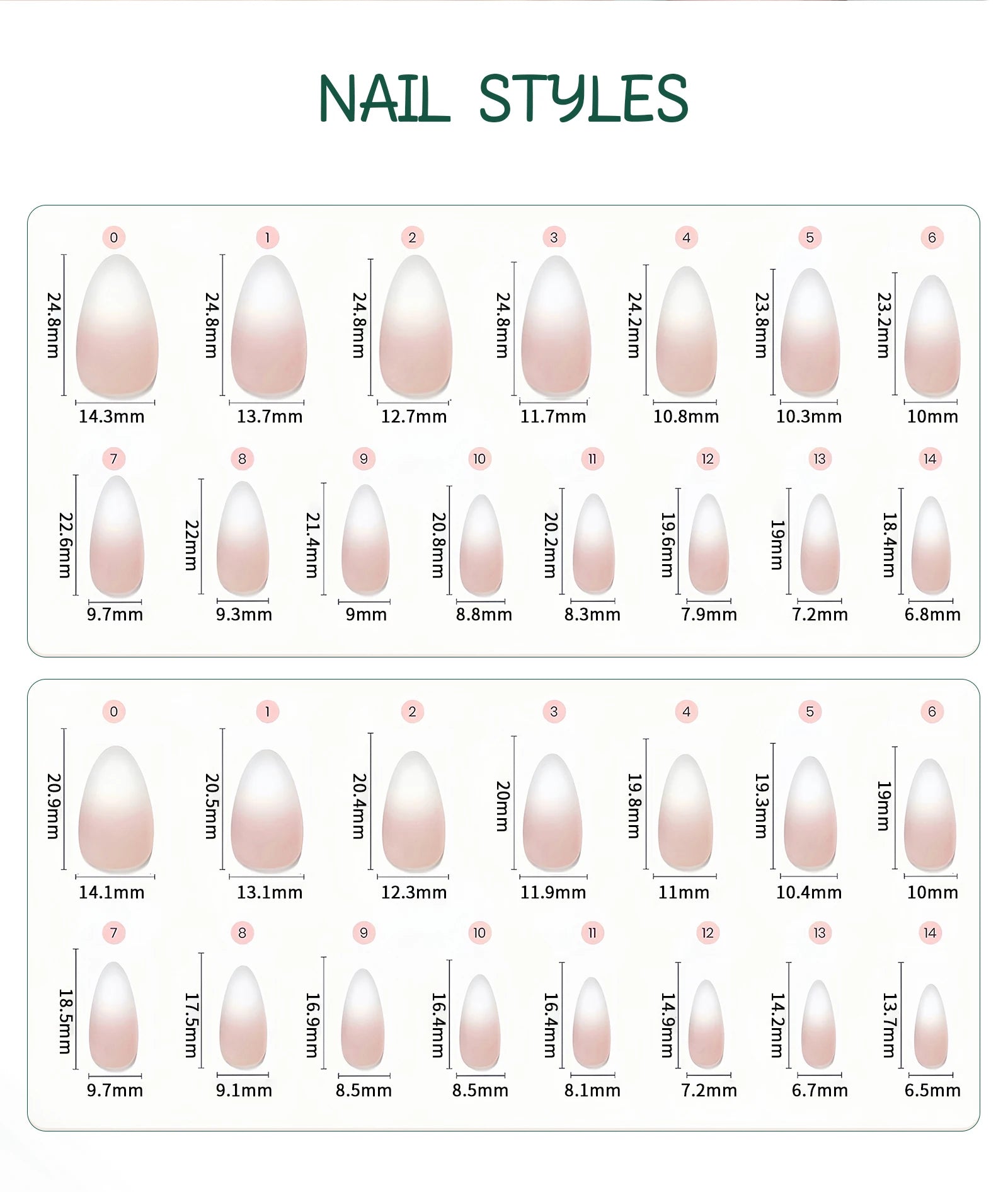 NAILPOP 150Pcs 4 in 1 Ombre Gel Nail Tips White Gradient Soft Gel False Nail Tips Soak Off Fake Nails Extensions DIY 15 Sizes.