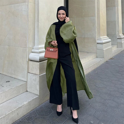 Ramadan Eid Open Satin Kebaya Abaya Dubai Luxury Kimono Kaftan Muslim Islam Dress Abayas For Women Caftan Robe Femme Musulmane.