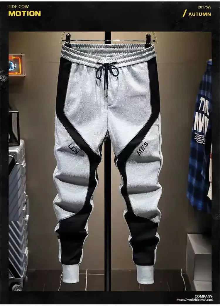 Lässige Herrenhose, koreanische trendige, locker sitzende Hose für dicke Leute, Herren-Jogginghose mit Gürtel und Spleißen.