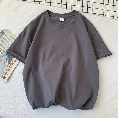 100% Cotton Half Sleeve Men Women Summer T-shirt Fashion Solid Color Simple O Neck Tops Loose Casual Basic Short-sleeved