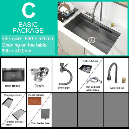 Stainless Steel New Kitchen Sink Household Piano Keys Multifunctional Waterfall Large Single Slot Dish and Vegetable Wash Basin