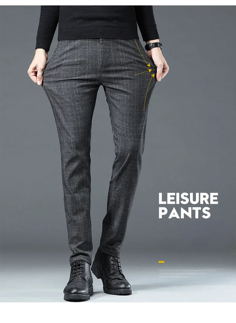 Spring Autumn Korea Plaid Pants Men Fashion Comfortable Elastic Casual Business Trousers Male Formal  Suit Pant.