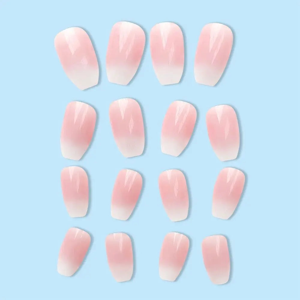 24pcs Gradient Fake Nails French Ballerina Nail Waterproof Faux Medium Coffin false nails Fingernails Press on Nails Tips.
