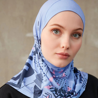 Sporty Muslim Inner Hijab Women Geometric Printing Pattern Instant Turban For Ladies Head Wrap Headband Header Model.