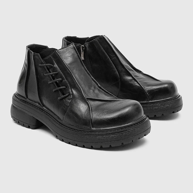 Autumn Winter Mens Ankle Boots Genuine Leather  Platform Chelsea Boots Street Style Male Motorcycle Boots High Top Walking Shoes.