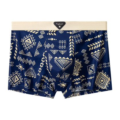 4Pcs Boxer Shorts männer Unterwäsche Eis Seide Unterhose Sexy Höschen Gedruckt Boyshort Atmungsaktive Elastische Dessous Plus Größe L-4XL