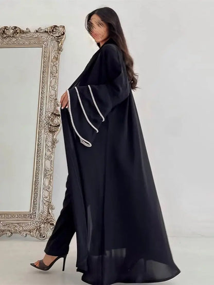 Eid Black Open Kimono Abaya Dubai Luxury 2024 Palestine Muslim African Dresses For Women Kaftan Dress Islam Robe Femme Musulmane.