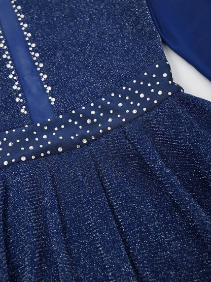 Kinder Mädchen Eiskunstlauf Kostüm Ballett lyrische Tanz gymnastik Trikot Kleid Langarm glänzend Mesh Performance Dance wear.