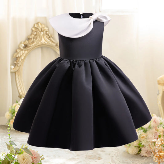 Kinder Kleider für Mädchen Vintage Schwarz Satin Prinzessin Kleid für Kinder Konzert Performance Hochzeit Geburtstag Zeremonie Abendkleid