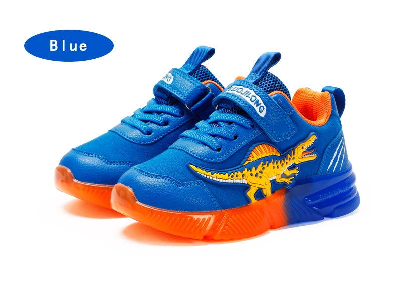 EXDINO Dinosaur Little Kids Spring Autumn LED Light Up Shoes Children Spinosaurus Boys Glowing Casual Sports Sneakers Non-slip.
