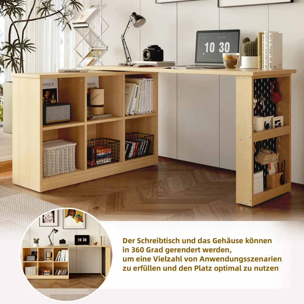 140 x 104 x 75 cm moderner multifunktionaler Büroschreibtisch, sechsfacher Aufbewahrungsschrank + Regal, perforierte Platte + Regal, austauschbare Form