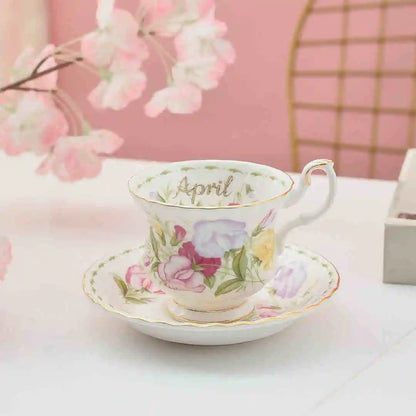 Coffee Cup and Saucer Set Month Flower Mug Bone China Drinking Set Ceramic Cup and Saucer Home Teacup Dessert Saucer Gifts
