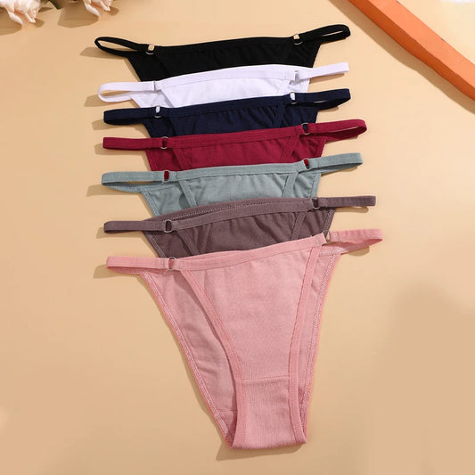 FINETOO 4Pcs Women's Cotton Panties Sexy Metal Ring Waist Underwear Solid Breathable Panties Ladies Soft Briefs Comfort Lingerie.