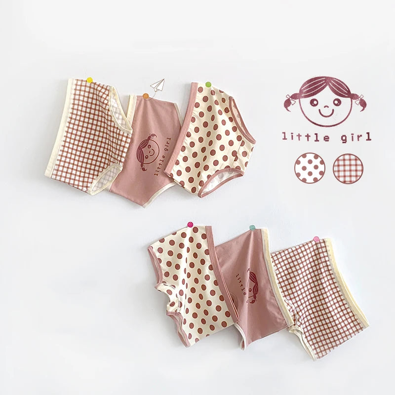 3Pcs/lot Kids Panties 7 Collections Chirdren's Underwear Lovely Girls Briefs Floral Grid Cute Pants Baby Dots Cotton Underpants.