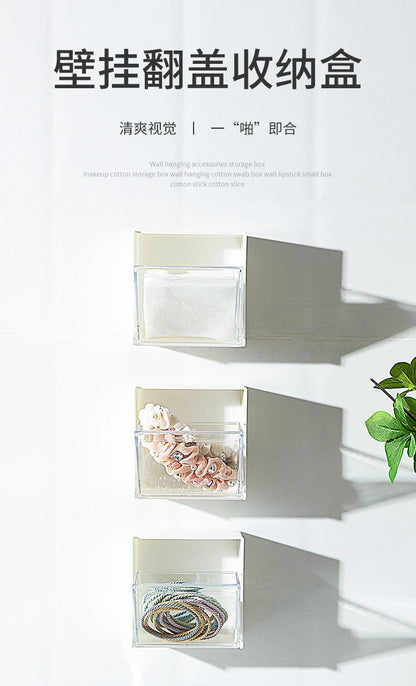 Wandmontierte Flip-Aufbewahrungsbox für das Badezimmer, nicht perforierte Aufbewahrungsbox für Wattestäbchen