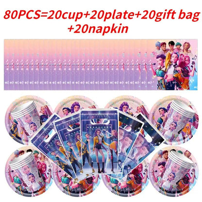 Kpop Demon Hunters Birthday Decorations Kpop Demon Hunter Birthday Theme Party Favors Supplies Plates Cup Balloons Backdrop Gift.
