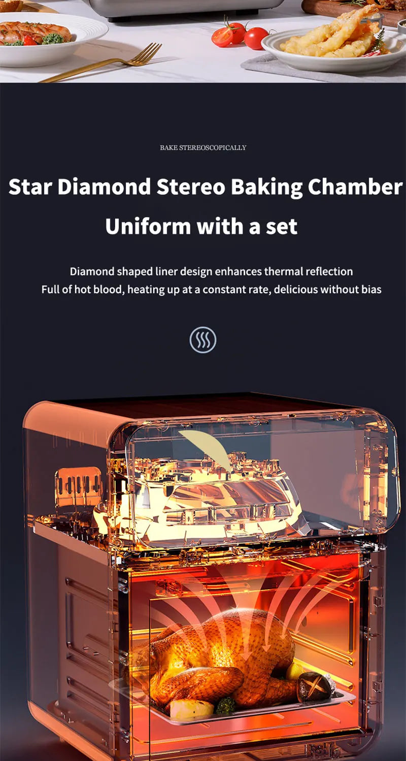 10L Large Capacity Electric Air Fryers Oil-free Automatic Household Kitchen 360°Baking Convection Oven Deep Fryer without Oil.