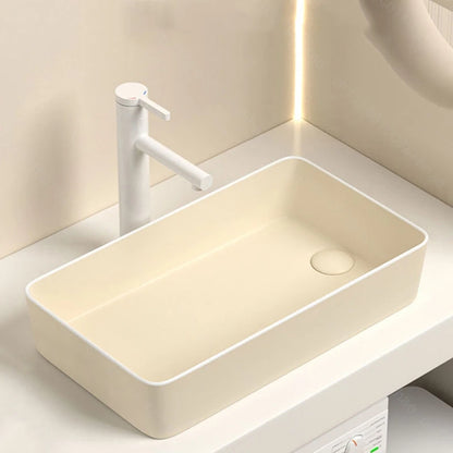 Rechteckiges Waschbecken aus Porzellan-Keramik für Badezimmer, modernes Waschbecken über der Theke mit Abflussset, Waschtischwaschbecken auf der Arbeitsplatte