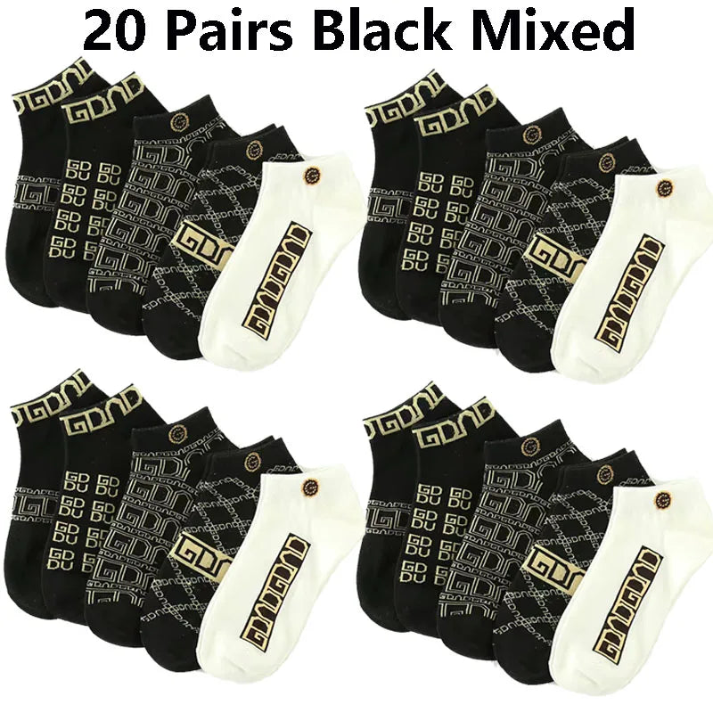 5/10/20 Pairs Mens Socks Short Breathable Luxury Socks Designer Brand Low-Cut Fashion Trendy Socks Geometric Pattern
