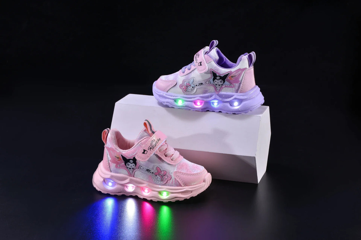 Kids'Casual Shoes Girls Led Light Cartoon PU Leather Spring Fashion Flat Bottom Anti-slip Soft Bottom Pink Purple Size 21-30.