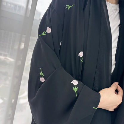 2024 New Black Embroideried Kimono Cardigan Abaya Dubai Luxury Muslim Kaftan Abayas For Women Turkish Islamic Clothing Outfit.