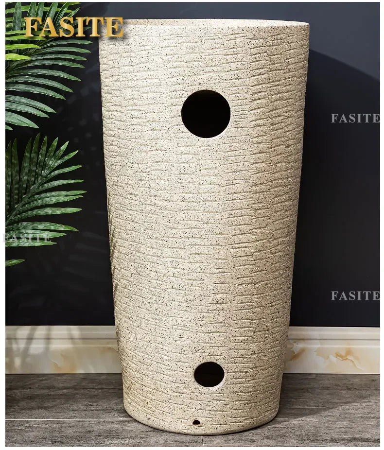 Säulenwaschbecken, Innenhof, integrierter Pool, bodenstehendes Inter-Plattform-Waschbecken, Balkon, Badezimmer, Sockelwaschbecken aus Keramik