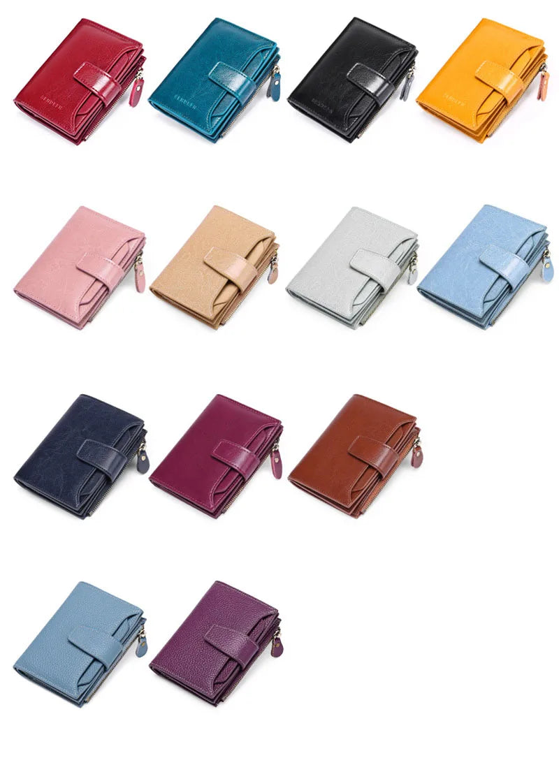 2024 New Short Women Wallets Genuine Leather Zipper Coin Pocket Women Purse Name Engraved Quality Card Holder Kpop Female Wallet.