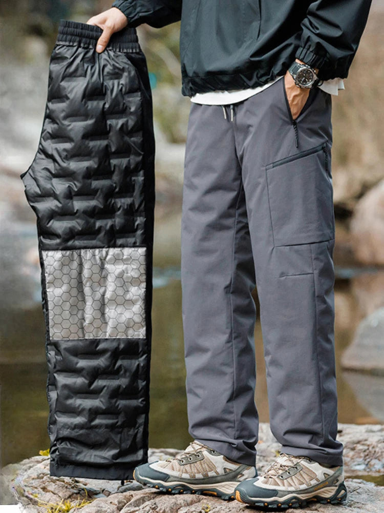 Winter Down Pants Men 90% White Duck Down Padded Warm Pants Snow Outdoor Waterproof Windproof Straight Thermal Puffer Trousers.