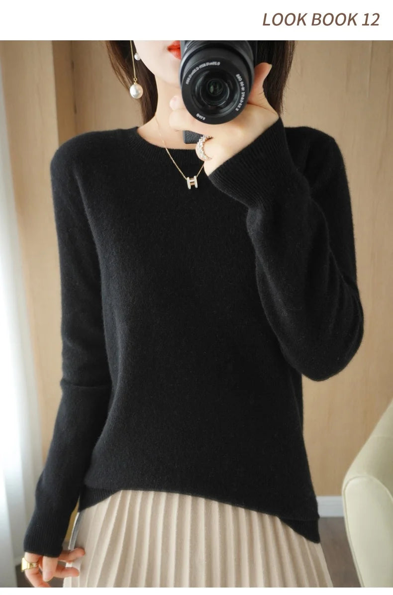 Herbst Winter frauen Pullover Oansatz Kaschmir Solide Pullover Schlank Bodenbildung Shirt Langarm Casual Grundlegende Pull Femme Pullover