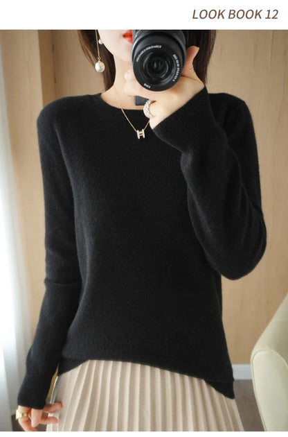 Herbst Winter frauen Pullover Oansatz Kaschmir Solide Pullover Schlank Bodenbildung Shirt Langarm Casual Grundlegende Pull Femme Pullover