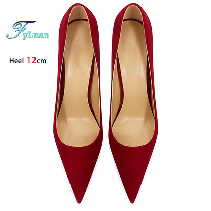 Wine Red High Heels 12cm 10cm 8cm Women Shoes Thin Heels Pointed Head Ladies Pumps Shallow Mouth Stiletto Party Large Size Shoes