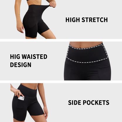 High Waisted Biker Shorts For Women With Pockets Super Soft No See Through Workout Running Yoga Athletic Push Up Gym.