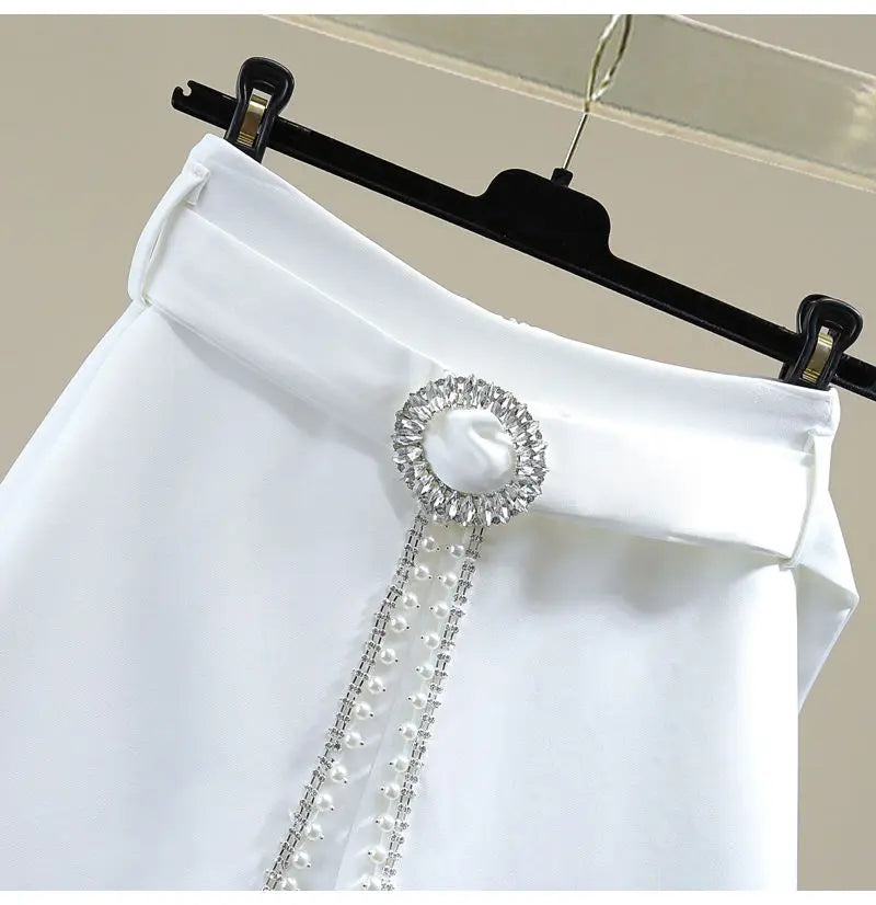 2025 Spring Summer New Simplicity Fashion Diamonds High Waist Shorts Women Clothes Fashion Patchwork Solid Color Wide Leg Pants.