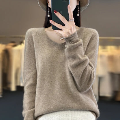 2024 100% Merino Reine Wolle V-ausschnitt Herbst Und Winter Pullover Pullover Neue Kaschmir Pullover frauen Beiläufige Gestrickte Top DMR201