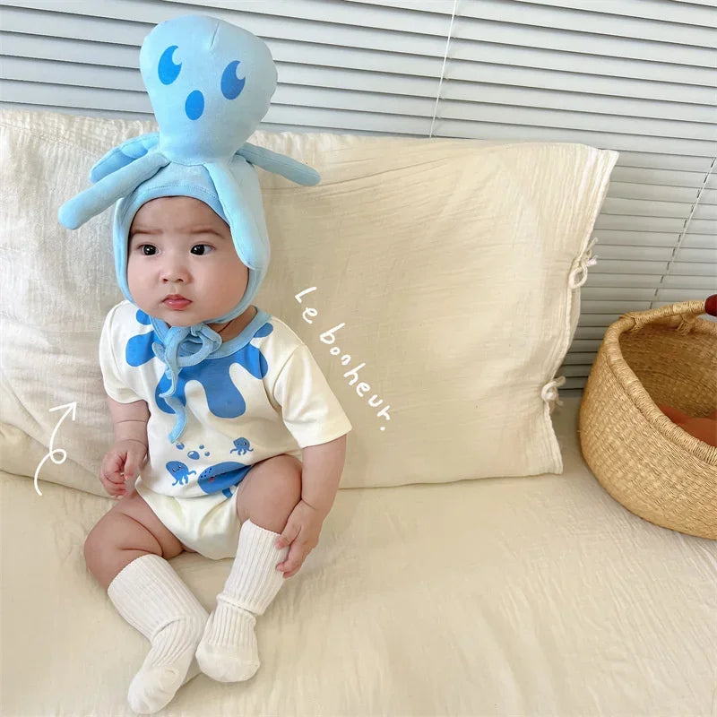 Lustige Oktopus Sommer Baby kleidung koreanische neue Jungen Mädchen einteiligen Stram pler schönen Bodysuit Säugling Baumwolle kurzen Overall.