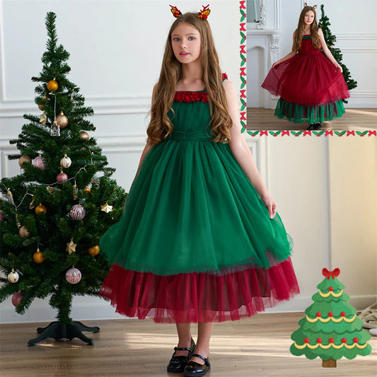 Mädchen Rot Grün Weihnachten Ballkleid Kinder Hochzeit Ball Party Abendkleid Prinzessin Vestido Kinder Karneval Leistung Kleidung