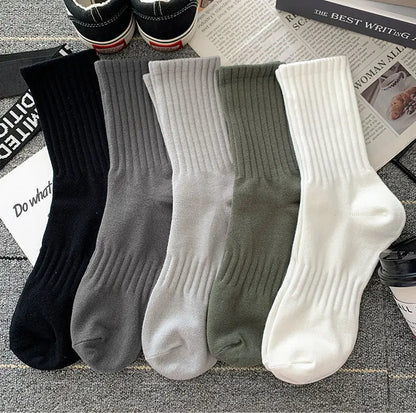 New 5 Pairs Cool Men Black White Warm Socks Set Autumn Winter Male Solid Color Sport Short Socks For Men Dropshipping